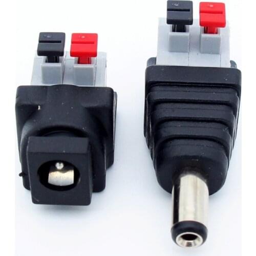 DC12V Female Male Push DC Connector Adapter for 5050 3528 5060 Single Color LED Strip and CCTV Cameras, 5.5x2.1mm No Screws