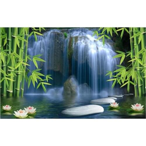 Custom photo wallpaper 3d wall murals wallpaper Bamboo Forest Waterfall mural 3D TV Background Wall papers for living room decor