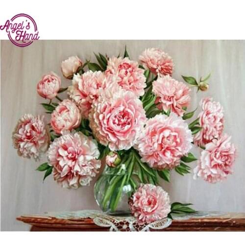 Pink Peony in Vase Diamond Painting Cross Stitch Wedding Decor Holiday Gift Full Resin Diamond Embroidery Flower