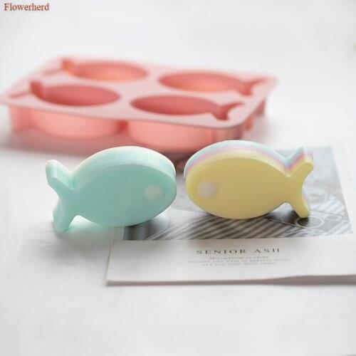 Four-cavity 3d Cartoon Fish Flexible Silicone Soap Mold Soap Making Supplies Cake Decorating Tools Fondant Cake Chocolate Mold