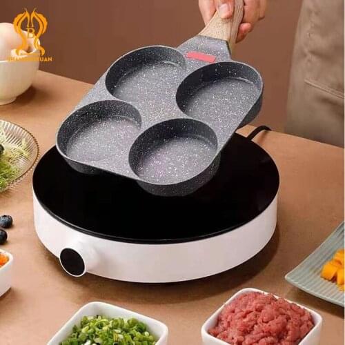 SHANGPEIXUAN Omelet Pan 4 Hole Fry Egg Pan Non-Stick Egg Burger Pan Pancake Frying Pan Woode Handle Medical Stone Pan Cooker