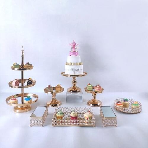 Wedding Display 1 2 Tiered Crystal Cupcake Decoration Crystal Set Round Mirror Cake Stand