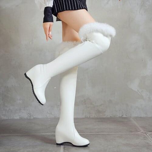 Spring Thigh High Boots Platform Winter Boots Women Over The Knee Boots Suede Long Boots High Heels Fur Plush Wedge Shoes Woman