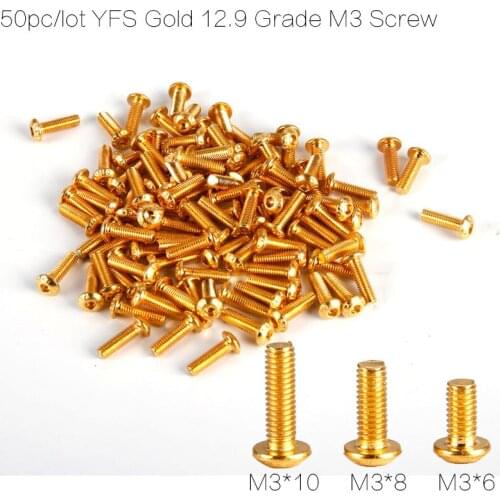 50pcs/lot Gold YFS 12.9 Grade Screw M3*6 M3*8 M3*10 M3*14 M3 *12 Hexa Socket Head Cap Screws SHCS for FPV Racing Drone