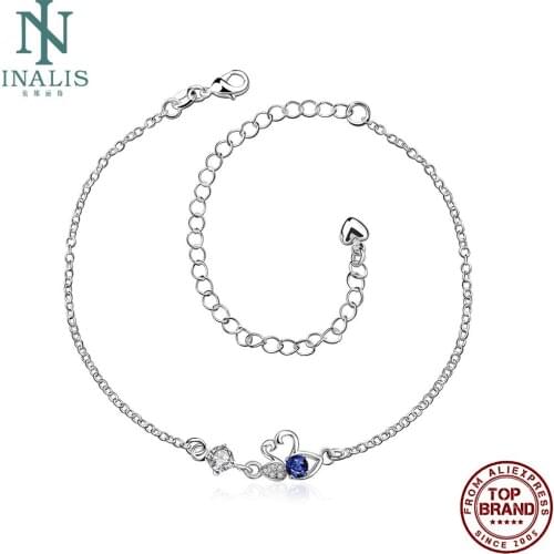 INALIS Romantic Swan Heart Anklets For Women Creativity Design Blue Inlay Clear Glass Anklet Valentine Day Fashion Jewelry Gift