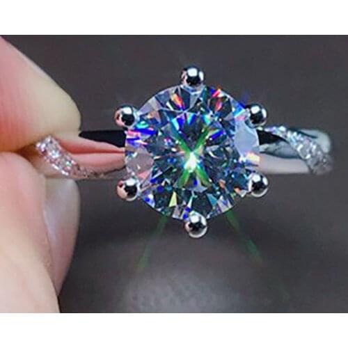 14K Au585 White Gold Women Wedding Party Engagement Ring 1 2 3 4 5 Carat Round Moissanite Diamond Ring Crown Trendy Classic Gift