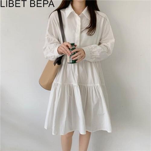 2021 New Women Summer Autunm Shirt Dresses Elegant High Waist Vintage Oversize Korean Style Fashionable Lady Long Dress DR1170