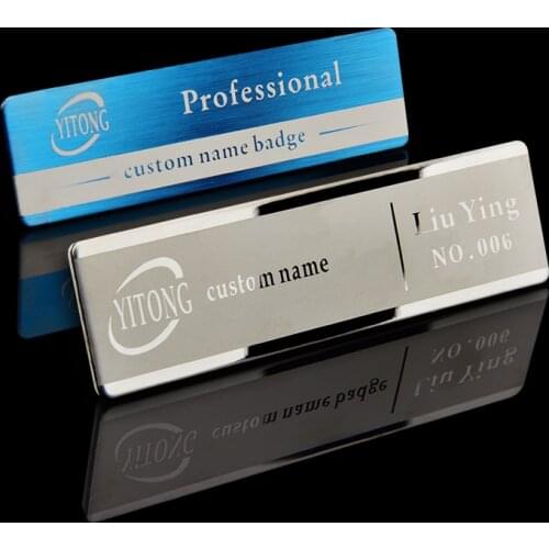 1pc custom engrave name tag metal laser logo business ID badge holder with magnet or pin