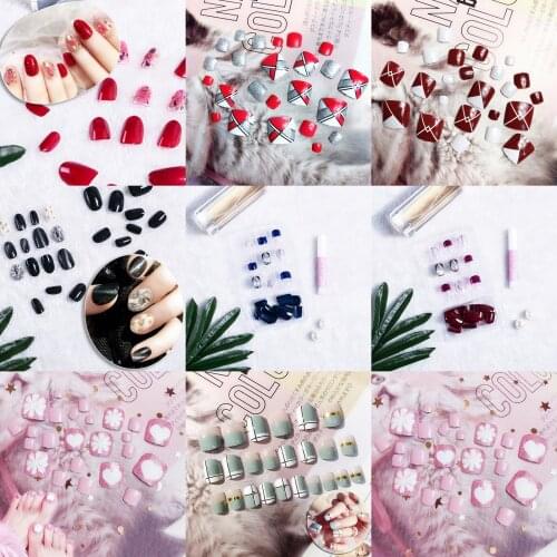 24 Pcs/Set Colorful False Toe Nail Tips Fake 3D Foot Toe Nails Full Cover Tips Lady Girl Acrylic Summer Nail Art Tips
