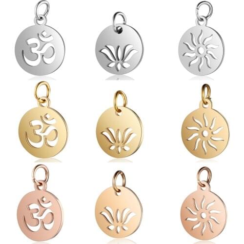 316L Stainless Steel DIY Jewelry Full Polished Religious OM Lotus Yoga Sun Charms Pendant for Necklace Bracelet Jewelry Making