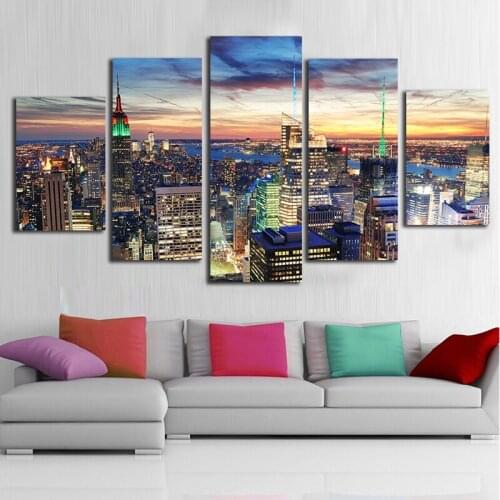 5 pieces Mordern wall picture canvas painting city print decoration landscape art for living room no frame