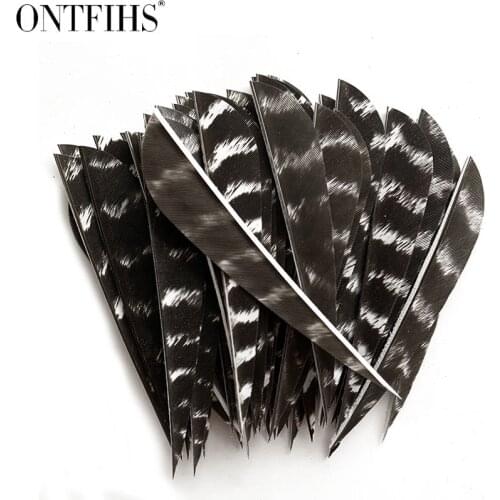 50 Pcs ONTFIHS Arrow Fletches Feathers Water Drop Shield Cut Natural Turkey Plume Floral Black Archery Accessories Diy Hunting