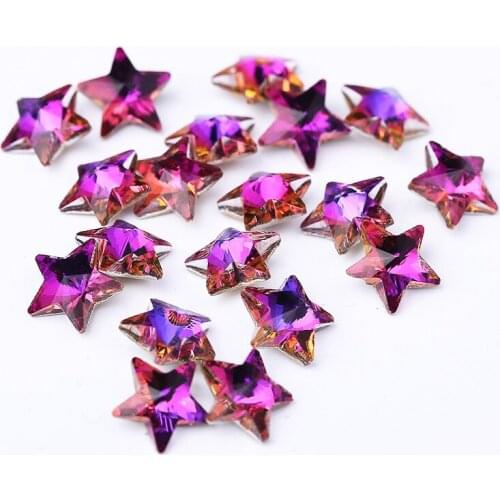 50pcs AB Crystal Beads Rhinestone Purple Pink Star Point Back Strass Nail Stones Gems Nail Art Decoration Glitter 3D Manicure