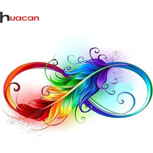 Huacan 5d Diy Diamond Painting Feathers Cross Stitch Diamond Embroidery Color Scenery Mosaic Decor Home