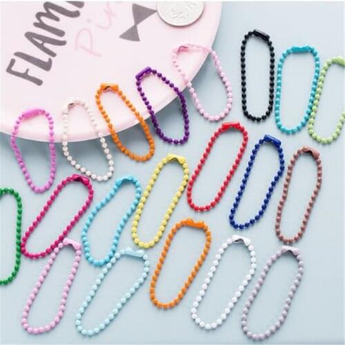 50pcs/set Multicorful Beads Chains Keyring Key Chain 2.4mm Dolls Label Hand Tag Connector Links Chain DIY Jewelry Making