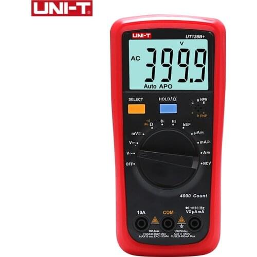 UNI-T Auto Range Digital Multimeter AC DC Voltage Current NCV hFE Diode Cap Hz Tester Meter Auto Power Off UT136B+ UT136C