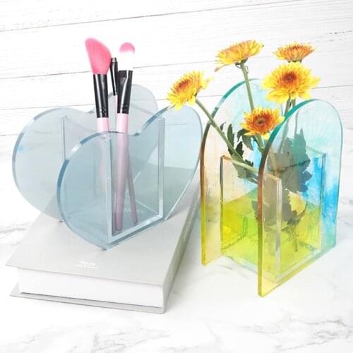 Flower Vase Mold Make-up Brush Pen Holder Resin Mold Modern Contemporary Design Vase Resin Mold Decorative Bottles Mold