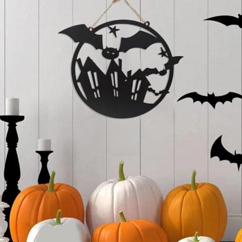 Wooden Wall Signs Decorative Printing Hanging Plate Decor 10 Styles Skull Bat Halloween Carnival Night Hanging Signs For Party