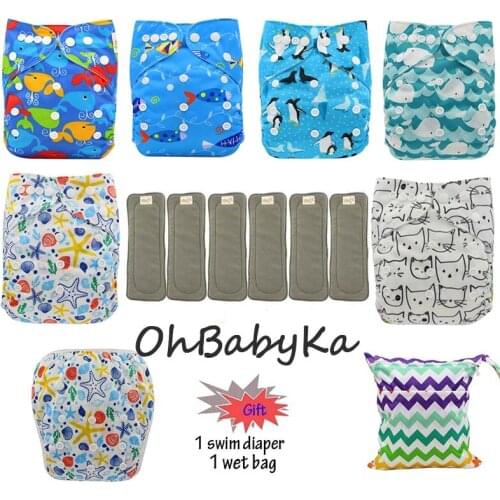 Baby Washable Reusable Real Cloth Pocket Nappy Diaper Cover Wrap Suits Birth to Potty One Size Nappy 6pcs Diapers+6pcs Inserts