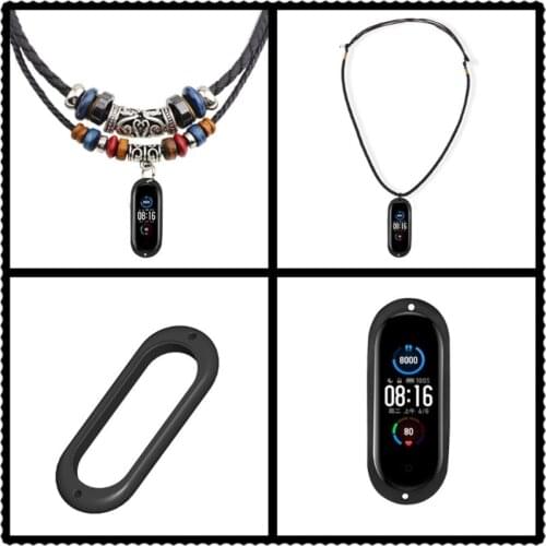 For Xiao mi Band 5 Bracelet Fashion DIY Silicone Knitted Necklace with Rubber Pendant Holder Cover
