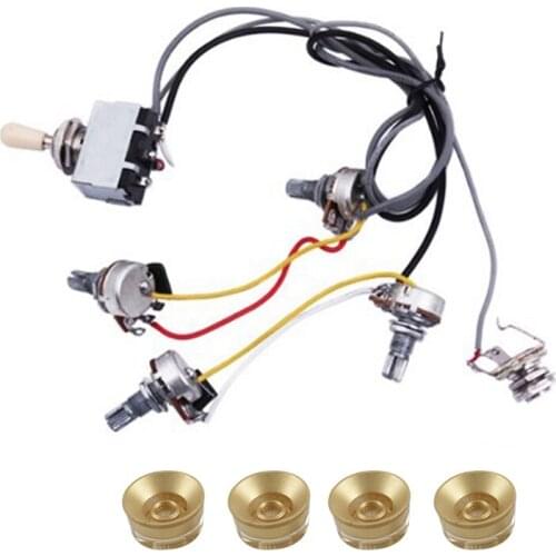Guitar Wiring Harness Prewired 2 Volumes 2 Tones 4-500K Pots for LP Guitar & 4 Pcs Electric Guitar Control Speed Knobs