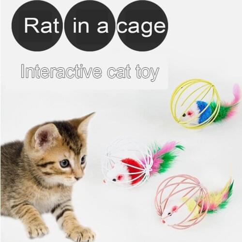 Pet Toys For Cats Caged Mice Feathered Rabbit Skin Plush Mouse Hamster Squirrel Cage Color Mouse In Small Cage Cat Accessories