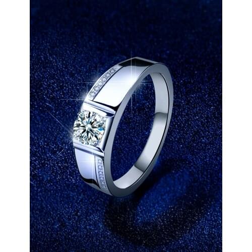 Moissanite S925 sterling silver Ring For Men，Pass Diamond Test Round，VVS D Color,Marriage Party，With GRA