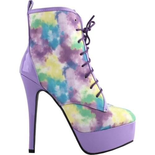 LF80882 SHOW STORY Retro Purple Lace-Up Platform Stiletto High Heels Ankle Boot Bootie