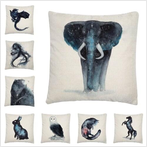 Ink Painting Wild Animal Cartoon Pattern Linen Cushion Cover Pillowcase Home Sofa Car Decoration Pillowcase45X45 Cm