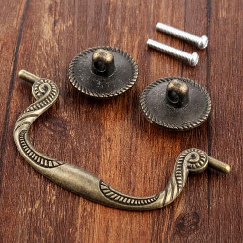 Antique Bronze Furniture Handles Closet Cabinet Knobs and Handles Wooden Wine Gift Box Pull Handle for Kitchen 129*55mm