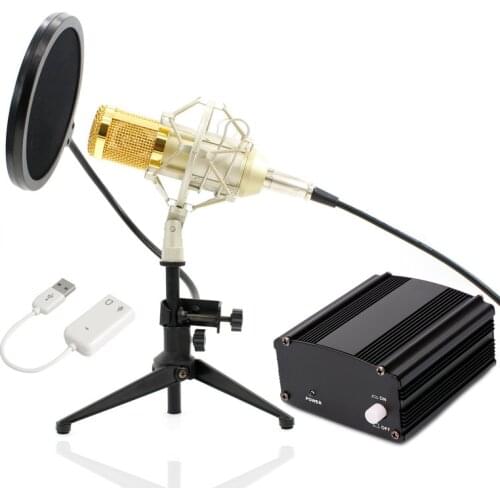 Full Set Metal Condenser microphone BM-800 bm 800 48V Phantom power sound card Studio mic computer Microphone