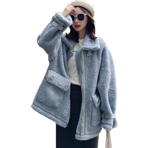 New sheep shearing coat ladies granules velvet short fur one lamb fur grass Parker jacket womens clothing