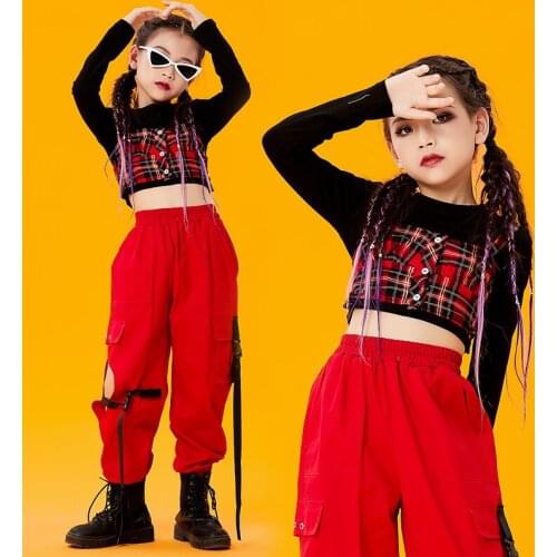 New Red Jacket Hiphop PantsHip Hop Dance Costumes Kids Jazz Street Dancewear Dress Ballroom Dance Costumes Rave Clothes DQS3353