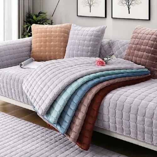 Solid Color Non-slip Sofa Cover Thicken Soft Plush Sofa Cushion Towel for Living Room Furniture Decor Slipcovers Couch Covers