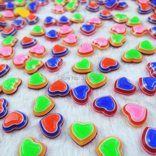 Wholesale 4colors Mixed 10*12mm Half Carved Flat Back Beads Heart Acrylic Resin Beads DIY Scrapbook Craft 200pcs/lot H-71