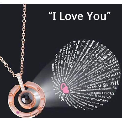 100 Languages I Love You Projection Pendant Necklace Round/Heart Charm Romantic Memory Love Wedding Necklace