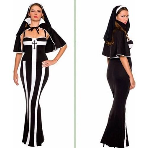 Sexy Witch Nun Dress Cosplay Cosplay Costume Halloween Costume Ball Costume Ghost Nun Costume Black Lady Slim Dress