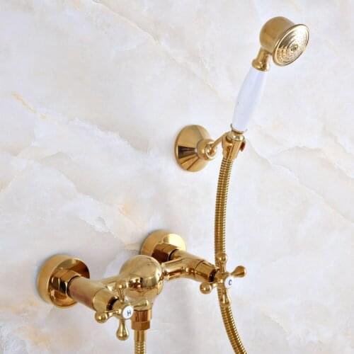 Contemporary Luxury Gold Color Brass Wall Mounted Bathtub Faucet with Handheld Shower Set +150CM Hose Mixer Tap 2na969