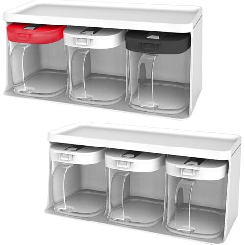 High Quality Clear Seasoning Rack Spice Pots Seasoning Box Set Seasoning Containers Condiment Jars With Spoons Kitchen Tool