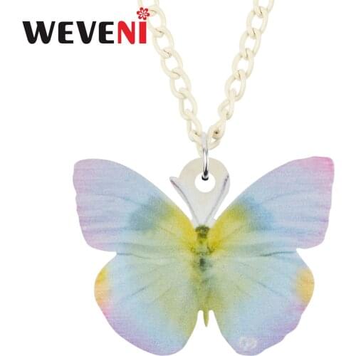 WEVENI Acrylic Morphidae Butterfly Necklace Choker Animal Aesthetic Long Pendant Jewelry For Women Girl Lover Spring Gift Charms