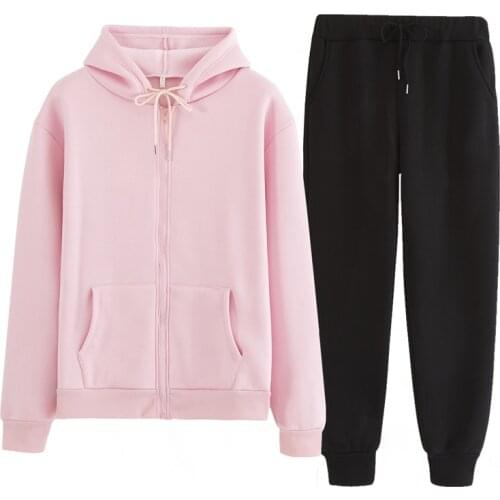 Women Tracksuit 2 piece Set Autumn Winter Hooded Sweatshirt And Pants Solid Color Zipper Outfits Sportswear Female Suit S-5XL