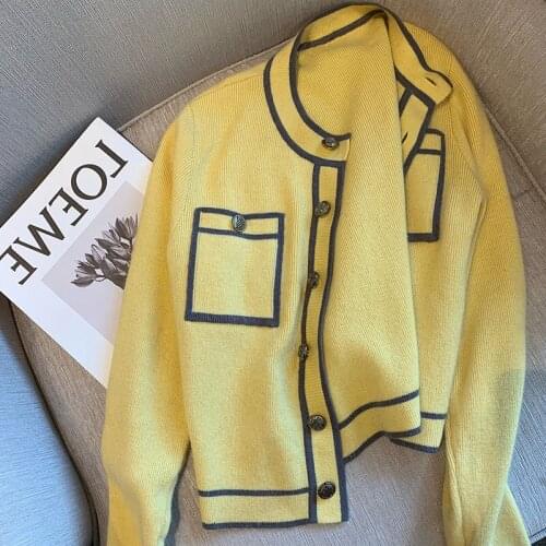 Runway Designers Tops for Sweaters Autumn Winter Clothes Women 2021 Korean Fashion Long Sleeve Pockets Knitted Cardigan Women