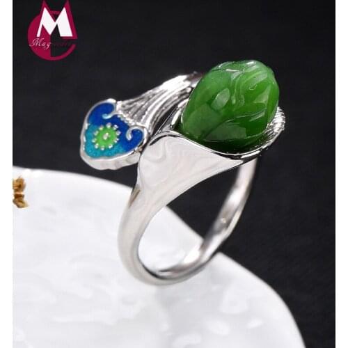 2019 Mosaic jasper lotus Initial Adjustable Ring 100% 925 Sterling Silver Fashion Jewelry Women wedding band girls Toe Ring R33