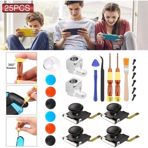 25-in-1 3D Analog Thumbstick Joystick with Repair Kit Suitable for NS Switch Joy-Con Repair Parts Rocker Replacement With Tools