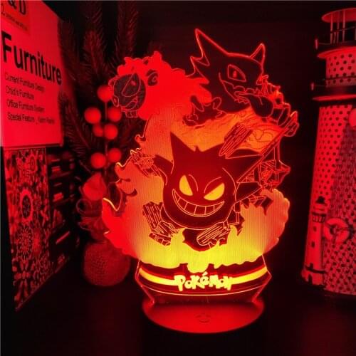 3D Lights Pokemon Gengar Haunter Gastly LED Night Light Pikachu Anime Figure Decoration Neon Sunset Lampe Bedside Decor Lamps