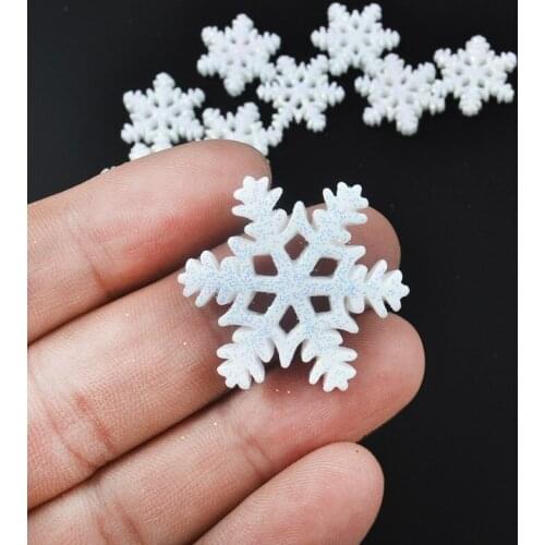 50pcs Resin Christmas White Glitter Snowflake Flatbacks Cabochons Embellishents Winter Crafts for DIY Scrapbooking