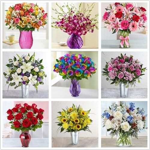 5D DIY Diamond Painting Flowers Cross Stitch Kit Mosaic Diamond Embroidery Rose Full Drill Round Rhinestone Landscape Home Decor