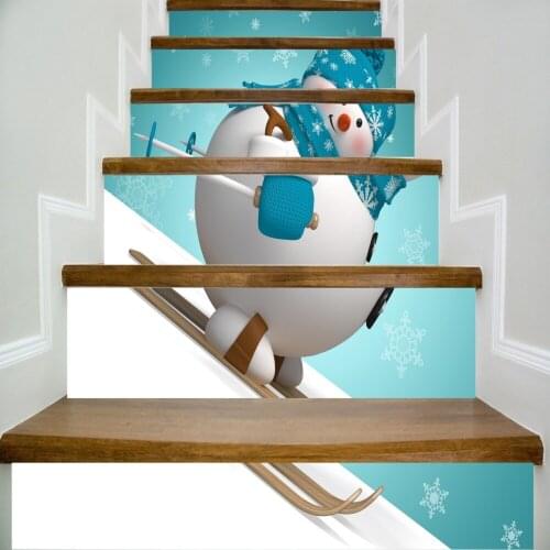 6pcs/set 18cm x 100cm Snowman Skiing Pattern Stair Sticker Wallpaper LTT090