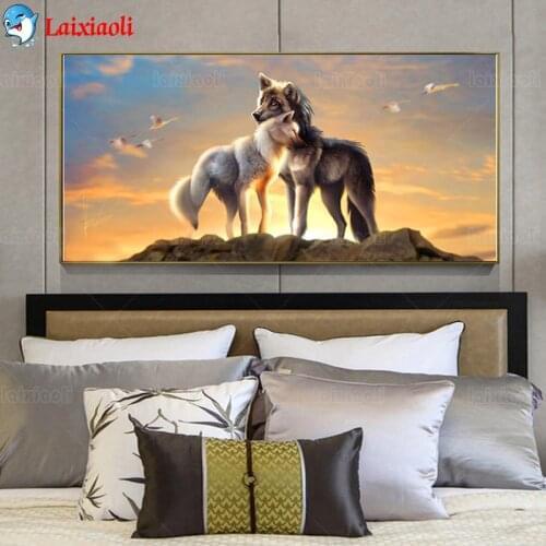 Diamond Embroidery Animal Cross Stitch Diamond Painting Wolf Full Square round Rhinestones Art sunset New Arrival Home Decor