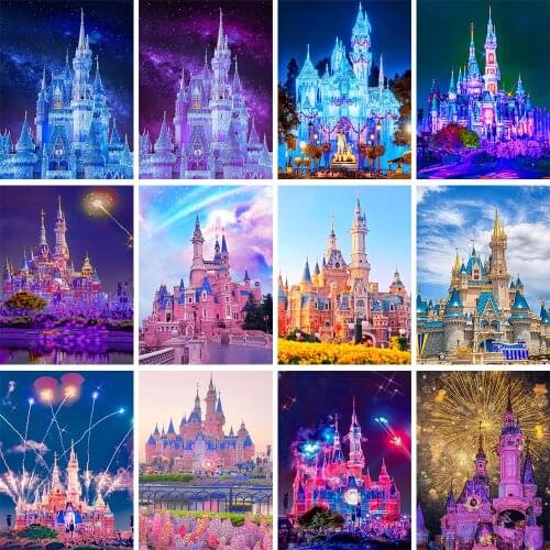 Diy Diamond Painting Disney Cartoon Castle Moon Picture Full Square Round Handmade Cross Stitch Landscape Home Decoration Gift